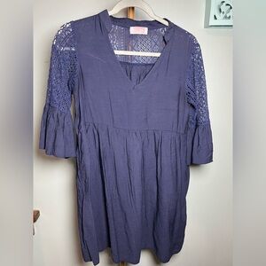 Blue V-Neck Bell Sleeve Sundress